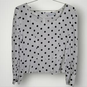 New York & company Blouse Size Small S Polka Dot Long Sleeve Blouse Zip Up Work